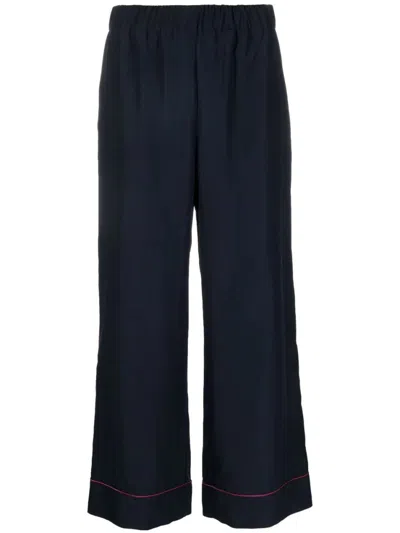 P.A.R.O.S.H NAVY BLUE STRAIGHT-LEG CROPPED TROUSERS