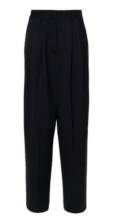 P.a.r.o.s.h Parosh Navy Stretch Gabardine Wide-leg Trousers In Black