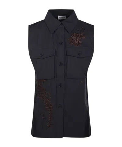 P.a.r.o.s.h . Ninja Embroidered Sleeveless Shirt In Blue