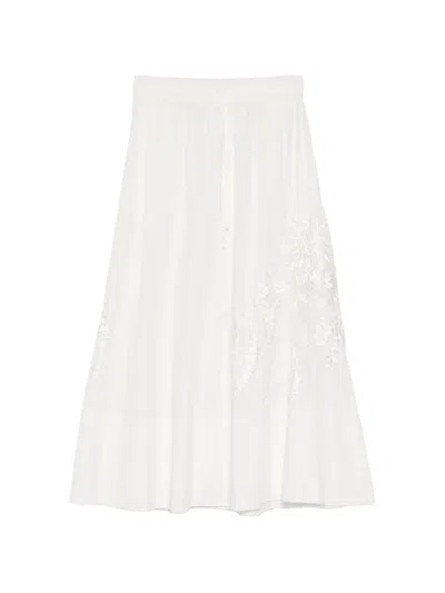 P.a.r.o.s.h Ninja Embroidery Drawstring Maxi Skirt In White