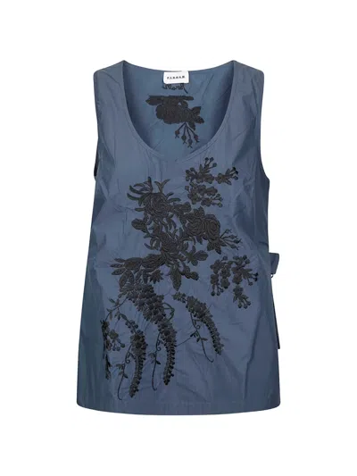P.a.r.o.s.h Ninja Floral-embroidered Top In Blue