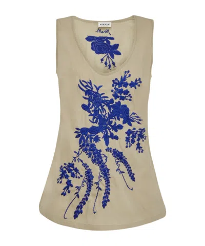 P.a.r.o.s.h Ninja Floral-embroidered Top In Neutral