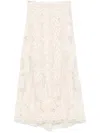 P.a.r.o.s.h Lace Floral Midi Skirt In Neutrals