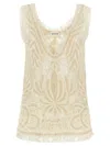 P.a.r.o.s.h Beige Top With Drop Neckline And All-over Applied Motif In Lace Woman In Neutral