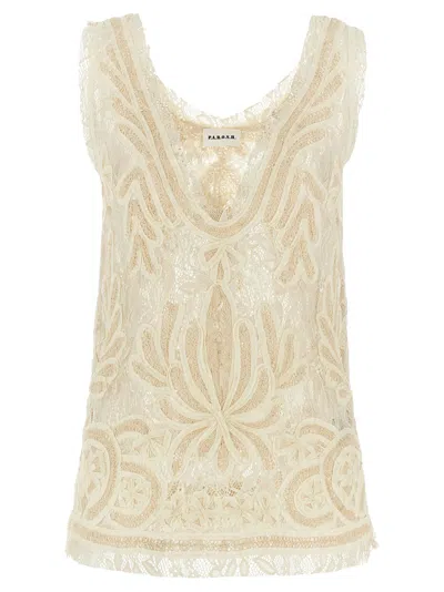 P.a.r.o.s.h Beige Top With Drop Neckline And All-over Applied Motif In Lace Woman In Neutral