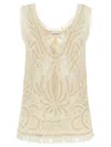 P.a.r.o.s.h Beige Top With Drop Neckline And All-over Applied Motif In Lace Woman In White