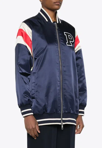P.a.r.o.s.h Logo-patch Bomber Jacket Featuring Stripe Detailing In Fantasia Blue