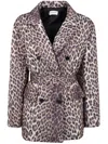 P.a.r.o.s.h Double-breasted Leopard Print Belted Jacket In Brown