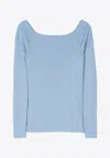P.a.r.o.s.h Off-shoulder Fine Ribbed Sweater In Blue