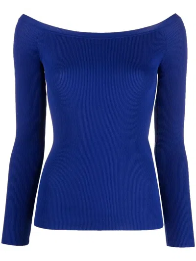 P.a.r.o.s.h Off-shoulder Knitted Top In Bluette
