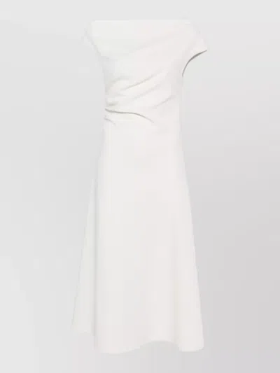P.a.r.o.s.h Off Shoulder Midi Dress Boat Neckline In White
