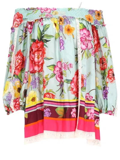 P.a.r.o.s.h Off-the-shoulder Floral Print Blouse With Voluminous Sleeves In Multi