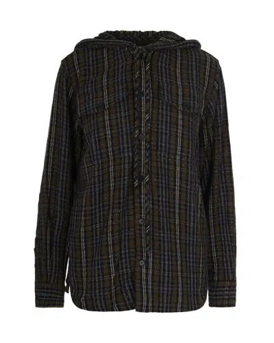 P.A.R.O.S.H OLIVE GREEN TARTAN PATTERN SHIRT WITH HOOD AND SEQUIN ACCENTS