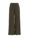 P.a.r.o.s.h Elastic Waistband Frayed Edges Wide-leg Trousers In Olive