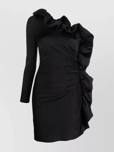 P.a.r.o.s.h One-shoulder Dress Long Sleeve Ruffled Detailing In Black