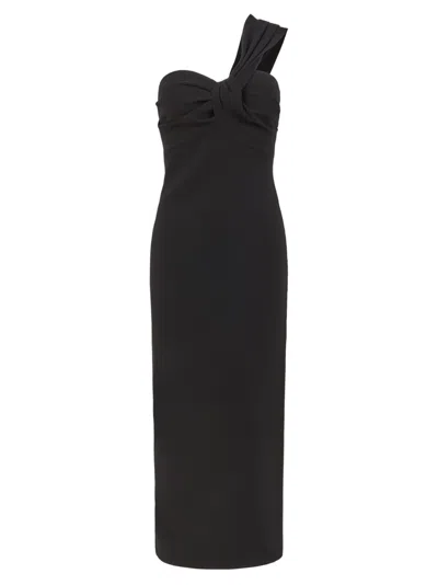 P.a.r.o.s.h Black One-shoulder Dress With Sweetheart Neckline In Viscose Blend Woman