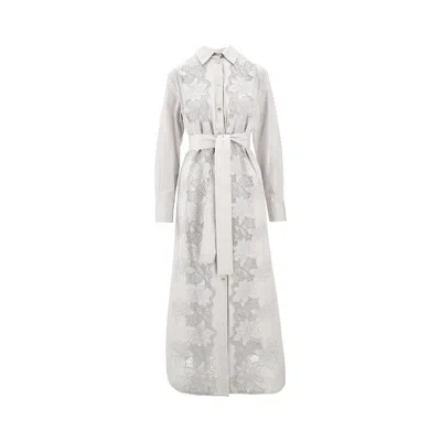 P.a.r.o.s.h P. A.r. O.s. H. Long Shirt Dress With Lace Inserts In Grey