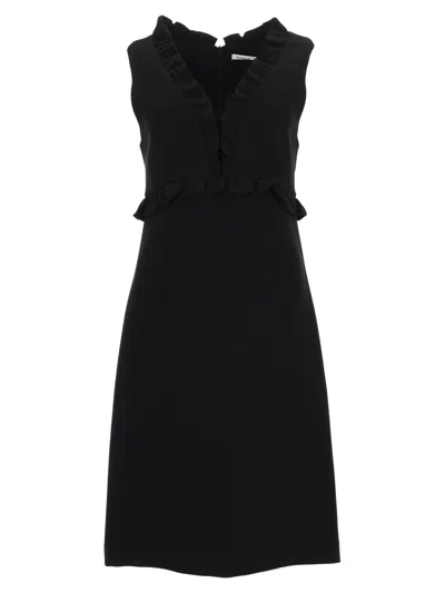 P.a.r.o.s.h Fitted Black Midi Dress With Ruffle Trim And V-neckline