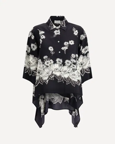 P.a.r.o.s.h P. A.r. O.s. H. Asymmetric Floral Print Shirt In Black