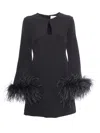 P.a.r.o.s.h Parosh Feather Trim Mini Dress With Elegant Silhouette And Keyhole Detail In Black