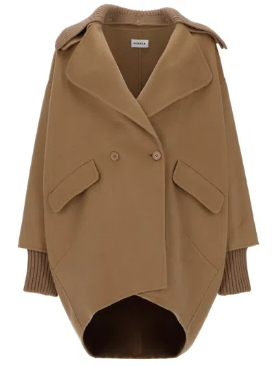 P.a.r.o.s.h Wool Coat Double Breasted Ribbed Collar Cuffs In Transparent