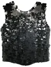 P.a.r.o.s.h Crew Neck Sequin Embellished Blouse With Keyhole In Black