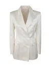 P.A.R.O.S.H P. A.R. O.S. H. DOUBLE BREASTED SATIN,VISCOSE AND LINEN JACKET,D420266.RASONE 002 CREAM