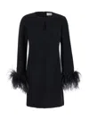 P.a.r.o.s.h Parosh Feather Trim Mini Dress With Elegant Silhouette And Keyhole Detail In Black