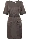 P.a.r.o.s.h Mini Dress With Belt And Pockets In Grey