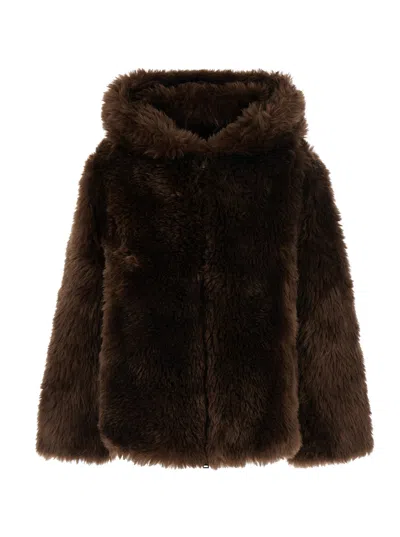 P.a.r.o.s.h P. A.r. O.s. H. Ecofur Shearling Jacket With Fixed Hood And Side Pockets In Brown