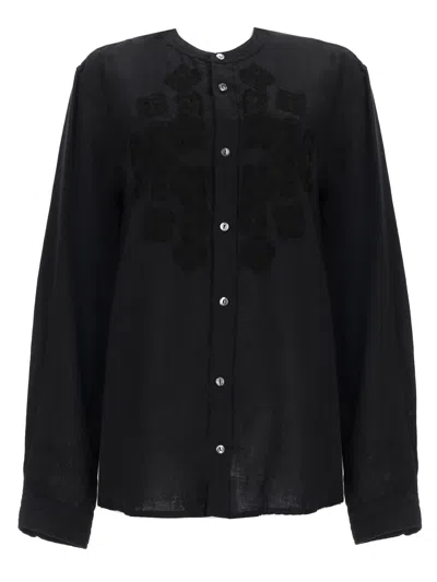 P.a.r.o.s.h Embroidered Lightweight Linen Shirt With Button-down Front In Black