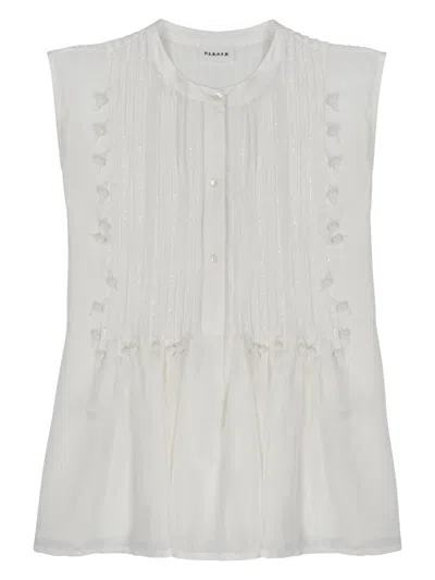 P.a.r.o.s.h P. A.r. O.s. H. Embroidered Silk Sleeveless Blouse In White