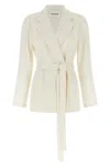 P.a.r.o.s.h White Double-breasted Jacket With Notched Revers And Front Belt Closure In Tech Fabric Woman In Neutral