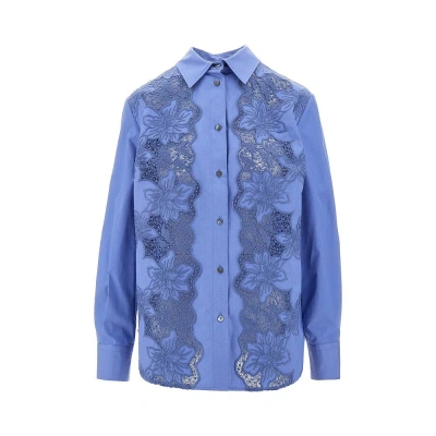P.a.r.o.s.h P. A.r. O.s. H. Poplin Shirt With Lace Inserts In Blue