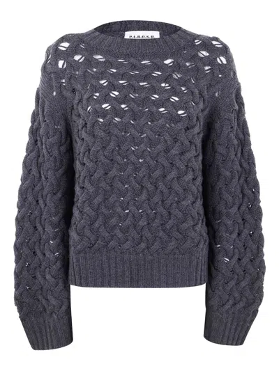 P.a.r.o.s.h P. A.r. O.s. H. Round Neck Basket Stitch Sweater In Gray