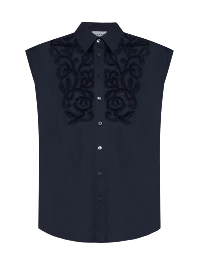 P.a.r.o.s.h Broderie Anglaise Sleeveless Shirt In Navy