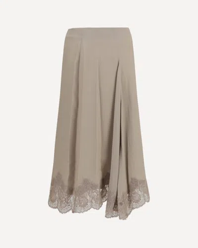 P.a.r.o.s.h P. A.r. O.s. H. Silk Blend Midi Skirt With Lace Hem In Neutral