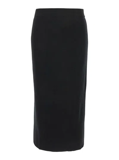 P.a.r.o.s.h Black Skirt With High Elastic Waist And Straight Hem In Wool And Cashmere Stretch Woman