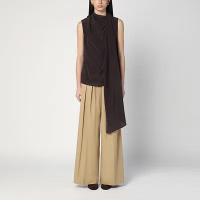 P.a.r.o.s.h P. A.r. O.s. H. Sleeveless Draped Blouse With Scarf Detail In Brown