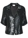 P.a.r.o.s.h Metallic Sequin Blouse With V Neck In Tech Fabric Woman In Black