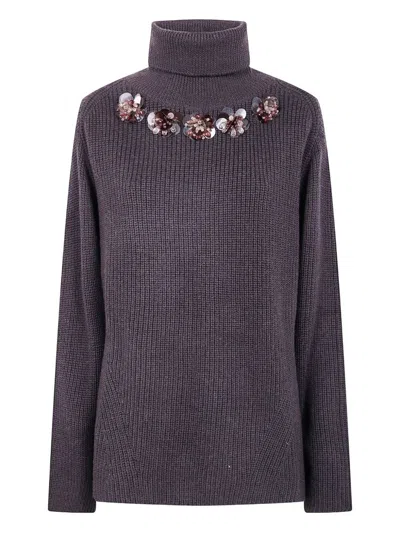 P.A.R.O.S.H P. A.R. O.S. H. TURTLE NECK EMBROIDERED,D512050R.LADYBLUM 086 DARK BROWN