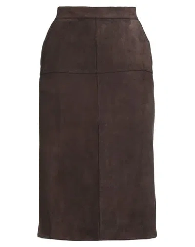 P.a.r.o.s.h P. A.r. O.s. H. Woman Midi Skirt Dark Brown Size L Goat Skin