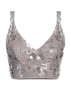 P.a.r.o.s.h Grey Sleeveless Crop Top With Straps In Sequined Fabric Woman