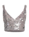 P.a.r.o.s.h Grey Sleeveless Crop Top With Straps In Sequined Fabric Woman In Grey