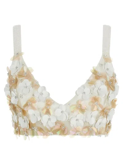 P.a.r.o.s.h 3d Floral-embroidered Cropped V-neck Bralette Top In White