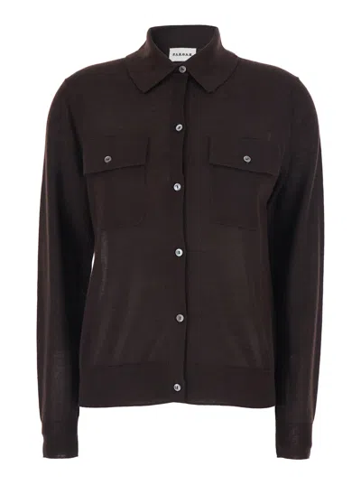 P.a.r.o.s.h P. A.r. O.s. H. Wool Blend Polo Collar Sweater With Front Button Closure And Applied Pockets For Wom In Animal Print