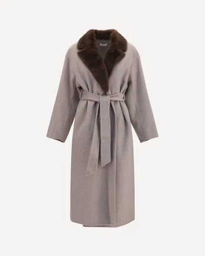 P.a.r.o.s.h P. A.r. O.s. H. Wool Coat With Fur Collar And Belt In Gray