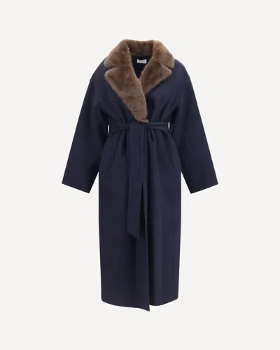 P.a.r.o.s.h P. A.r. O.s. H. Wool Coat With Fur Collar And Belt In Blue