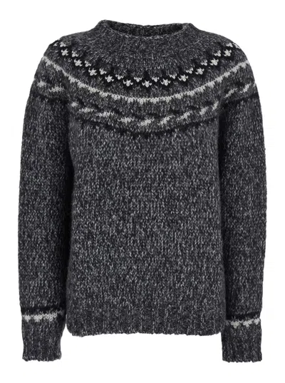 P.a.r.o.s.h P. A.r. O.s. H. Wool-blend Crewneck Sweater With Contrasting Embroidered Detail In Gray