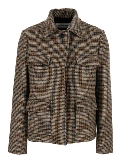 P.a.r.o.s.h P. A.r. O.s. H. Woven Check Cropped Blazer With Button Front And Side Pockets In Brown